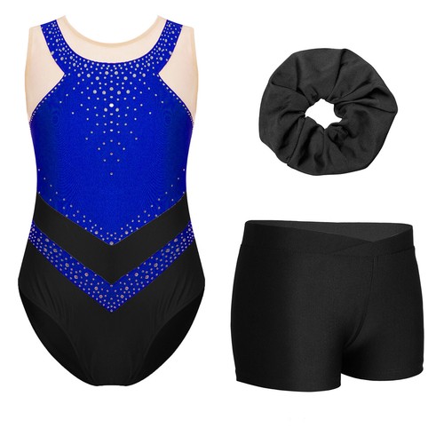 Kids Girls Unitard Practice Bodysuit Gymnastics Leotard With Shorts Ballroom - Picture 14 of 27