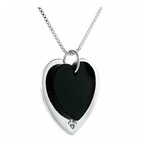 Collier Pendentif Cœur Noir Et Argent – Occasion – Style Simple