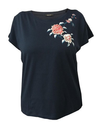 ELENA MIRÒ t-shirt donna mezza manica blu con ricamo 100% cotone | eBay