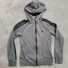 Adidas Performance Womens Go-To Fleece Hoodie Sz Small Full Zip Thumbholes Gray