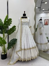 Classic Look Faux Georgette White Gown With Dupatta For Indian Functional Wear