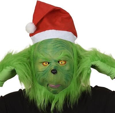 Die Grinch Maske Kostüm Erwachsene Cosplay Helm Latex Masken Handschuhe Requisite mit Handschuh