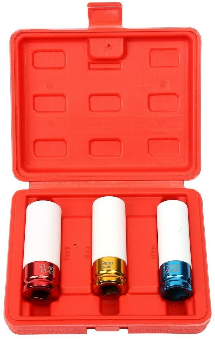 3-Piece CR-MO Thin Wall Impact Socket Set - 17mm, 19mm, 21mm Deep For Wheel Lug Nuts 3 thumbnail image
