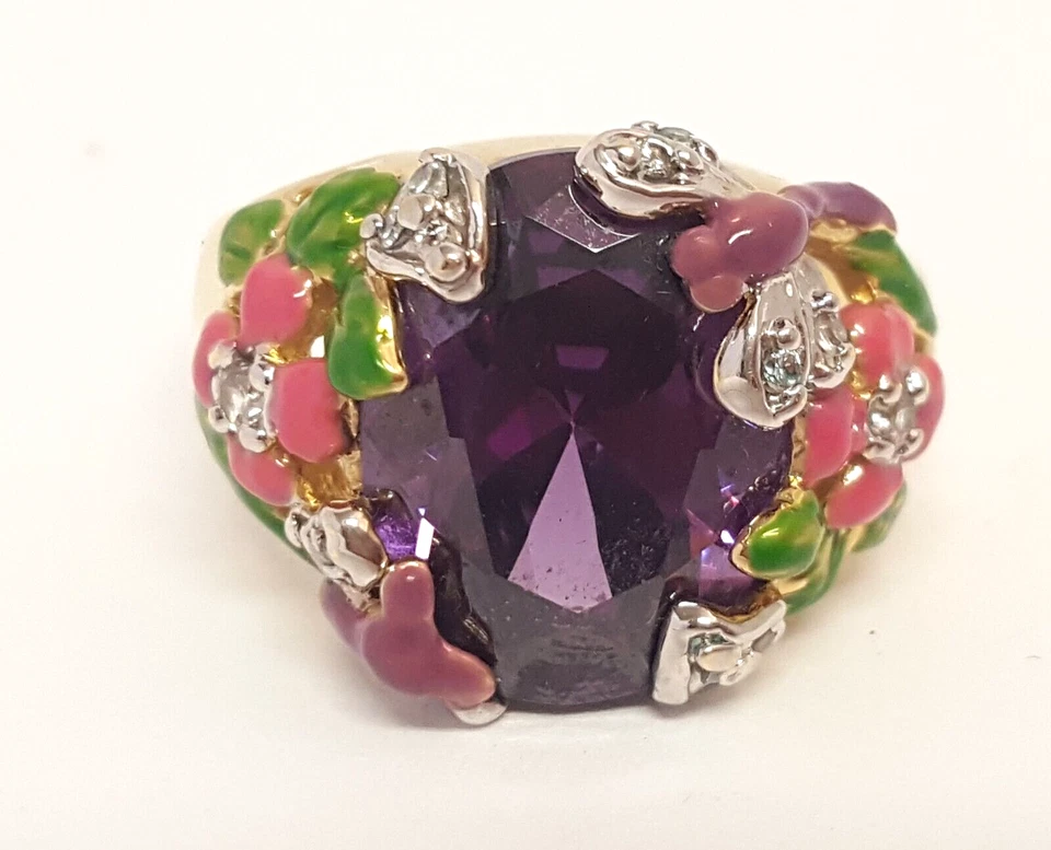 Anillo Fantasía Jardín KIRKS FOLLY Piedra Púrpura Esmalte Libélula Flores Talla 11.25 Foto 2 de 4