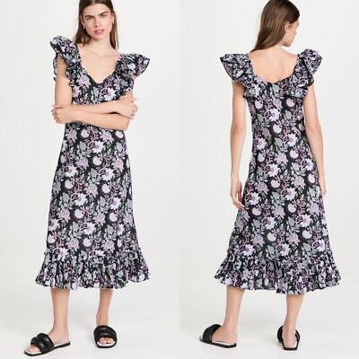 NWT MILLE Klara Floral Ruffle Cotton Midi/Maxi Dress in Tropical Night size S
