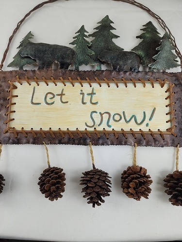 Rustic Pine Trees BEARS Let It Snow PINECONE Lodge Cabin Metal Primitive Metal - Picture 3 of 11