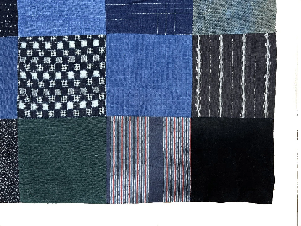 Centro de mesa de patchwork Japón con telas de algodón índigo, textil antiguo Foto 2 de 4
