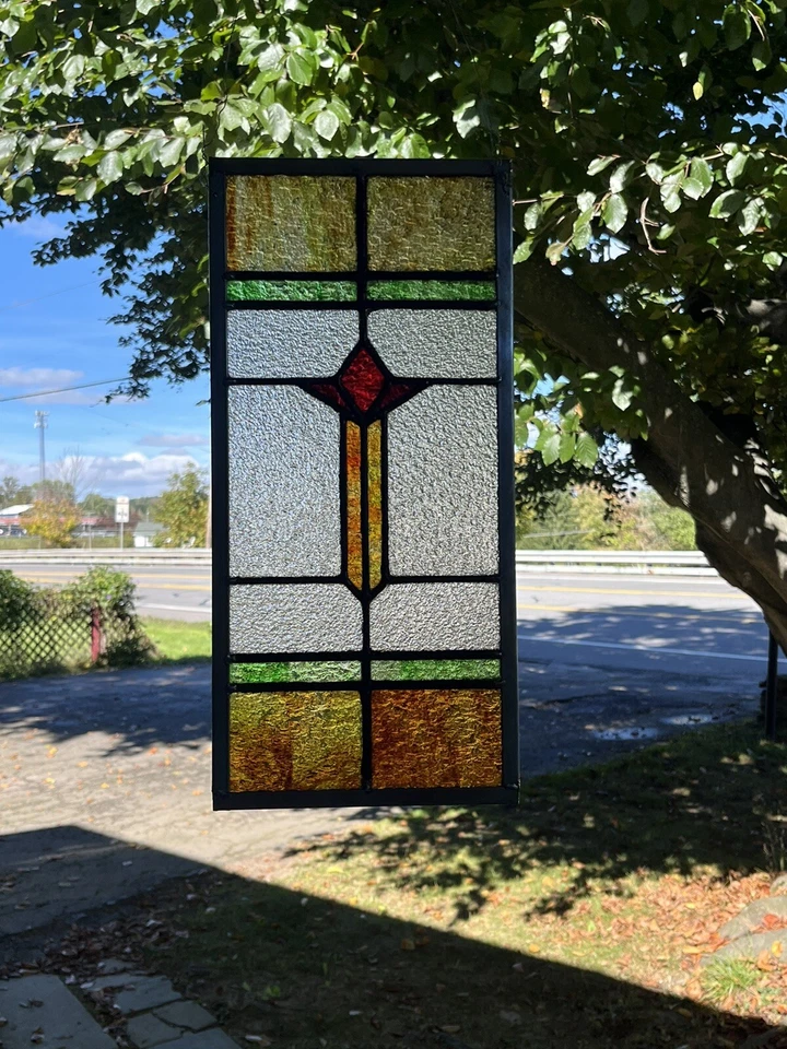SMALL RESTORED ANTIQUE LEADED STAINED GLASS WINDOW, MINER'S PATCH HOUSE 1930s - Image 4 of 4