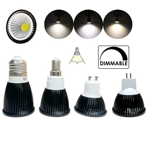 Dimmable 6W 9W 12W LED COB Spotlight Bulb GU10 MR16 E14 220V 12V 24V Black Lamps - Picture 1 of 20