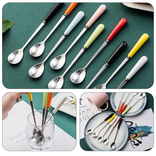 4 cucharaditas cucharas agitadoras de acero inoxidable con mango de cerámica cucharas de café - Imagen 3 de 12