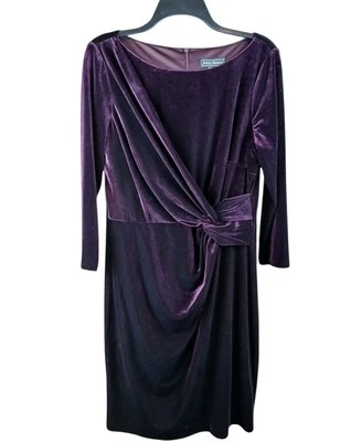 Jessica Howard Womens Velvet Purple Midi Formal Sheath Dress Size 14 Knot Waist - Image 1 of 4