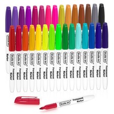 30 Colors Permanent Markers, Fine Point, Assorted Colors, Works on Plastic,Wo...