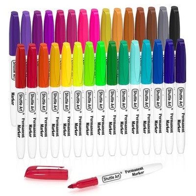 30 Colors Permanent Markers, Fine Point, Assorted Colors, Works on Plastic,Wo...
