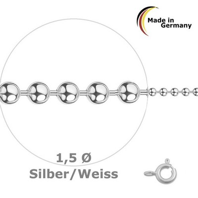 Kugelkette Silber 925 rund vergoldet diamantiert 1,5 mm 42 45 50 cm Halskette Fr