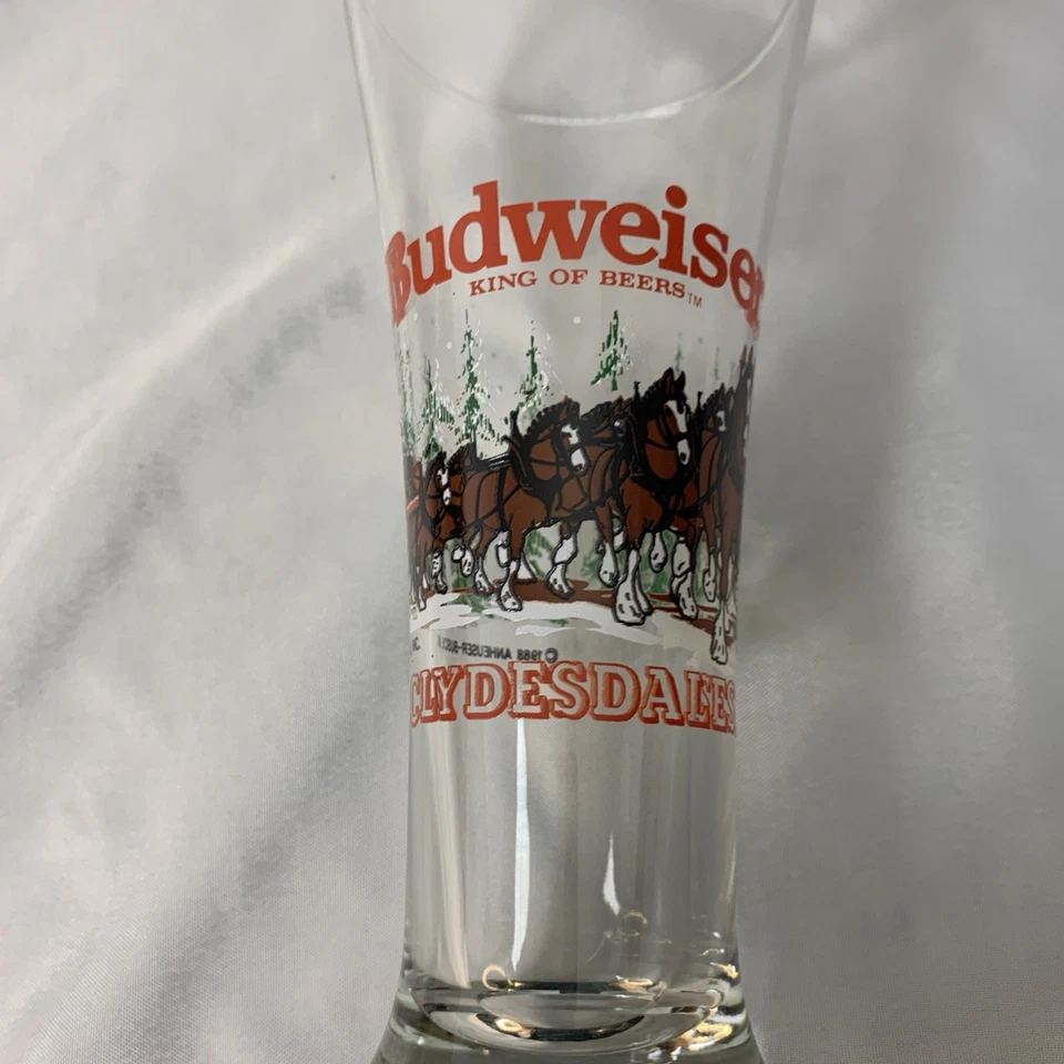 Vaso acanalado vintage Budweiser Clydesdale Navidad 1988 cerveza Pilsner Foto 2 de 4