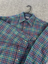 Pendleton Shirt Mens Large Blue Green Plaid Virgin Wool Flannel Outdoors Pinhole