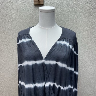 Knox Rose Women's Gray Tie Dye Faux Wrap Long Sleeve Top size XL