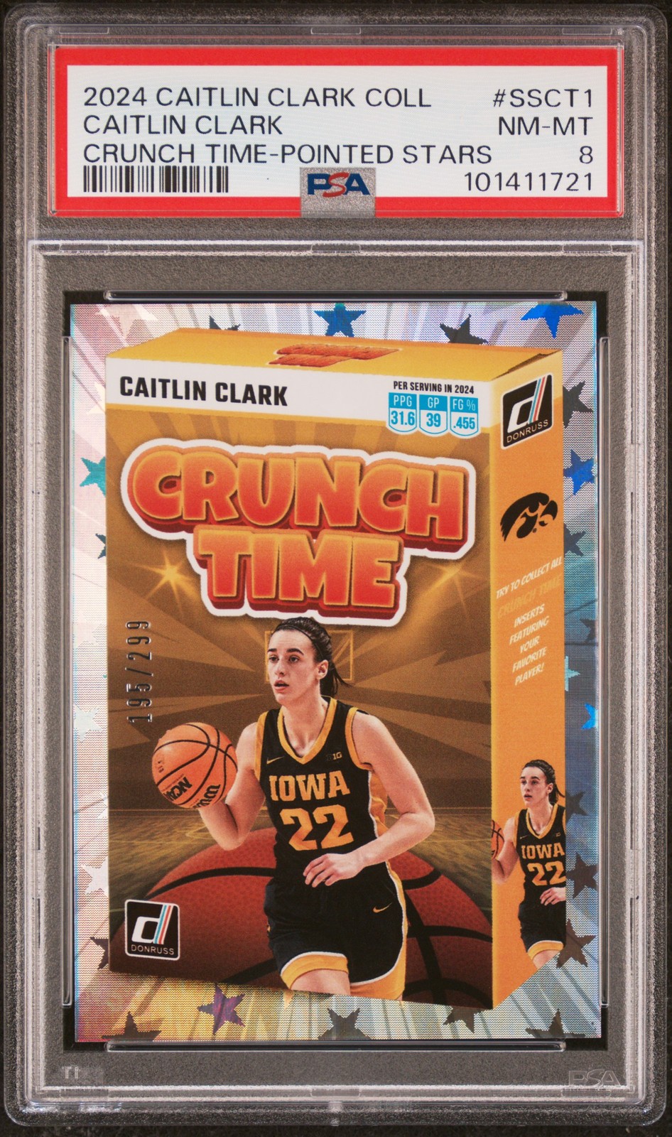 2024 PANINI CAITLIN CLARK COLL CRUNCH TIME #SSCT1 CAITLIN CLARK 195/299 PSA 8