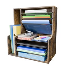 7 Tier Desk File Organizer, Wooden Letter Tray Paper Organizer with Adjustabl...