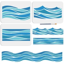 MAYJOYDIY 3pcs Waves Stencil Template 11.7Ã—8.3inch Large Sea Ocean Wave Stenc