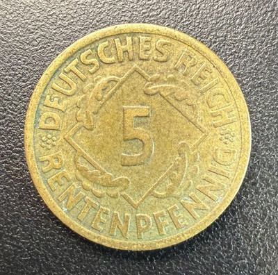 1924 F  German Weimar Republic 5 Rentenpfennig - KM32 - (0758)