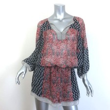 Ulla Johnson Salinas Blouson Mini Dress Red/Navy Paisley Print Chiffon Size 6