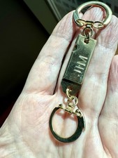 Vintage Double Pull Apart Keychain Valet Fob Gold Tone Engraved JIM