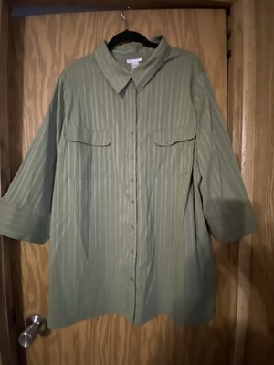 Fred David Women s Green Button-Up Blouse Size 24 New With Tags 3/4 Sleeve
