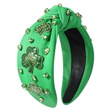 St.patricks Day Headband Green Shamrock Headband Jeweled Crystal Knotted Holiday