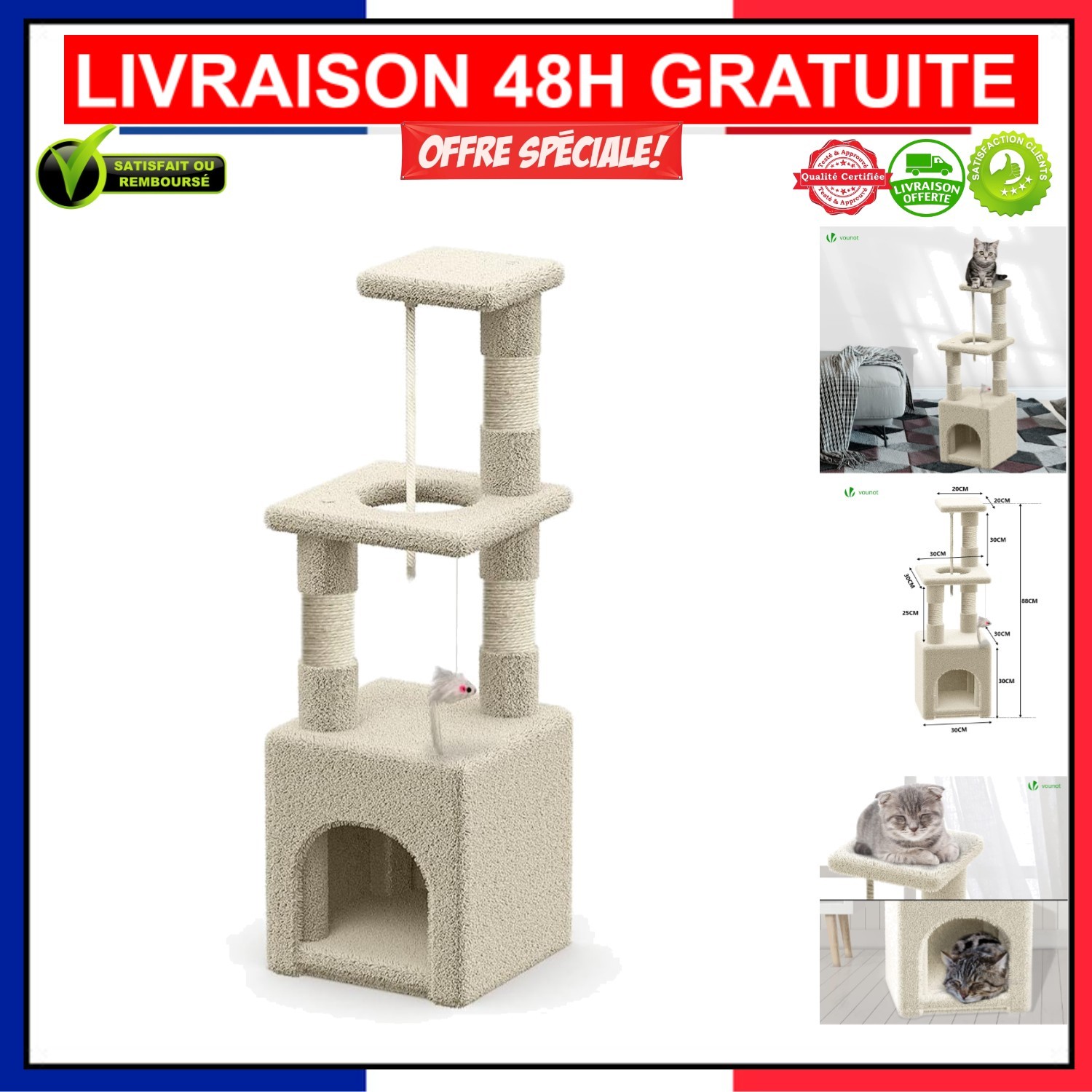 Arbre à chat gain de place VOUNOT pour éviter les griffures sur vos meubles