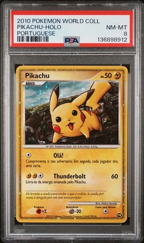 2010 POKEMON WORLD COLLECTION PORTUGUESE PIKACHU-HOLO PSA 8