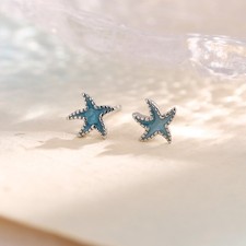 Starfish Enamel Blue Earrings 925 Sterling Silver Gift Gifts Womens Jewellery