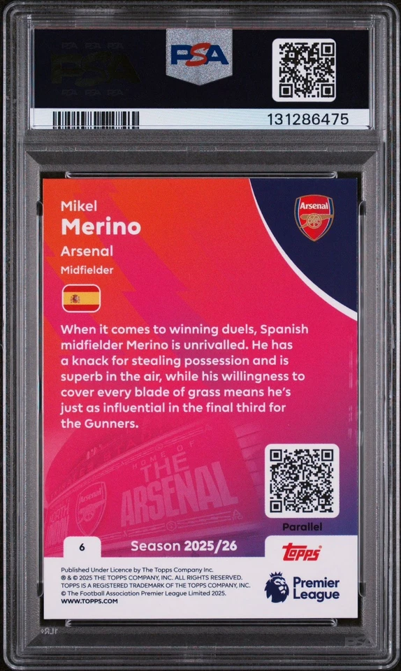 2025-26 Topps Premier League Mikel Merino #6 RED Rainbow /5 PSA 10 (POP 1) - Image 2 of 2