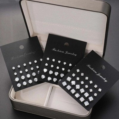 Ein Set mit 12 Paar Silber Zirkonia Ohrstecker klein rund CZ Set Pack