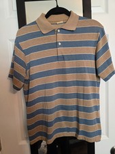 VINTAGE JC Penney Polo Shirt Men M Brown  Blue Stripes