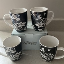 Aynsley Honeysuckle Four Mugs Set Black pattern brand new unused 