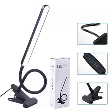 Dimmable Clip-On LED Desk Lamp Black Flexible Reading Light