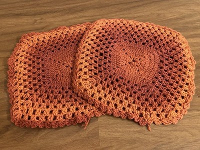 Vtg Retro Mod Mcm Eames Red Orange Crochet Pillow Covers.