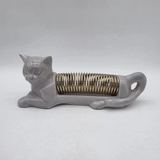 Cat Letter Holder Desk Ceramic Brass Recipe Card Paper Office Mid Century