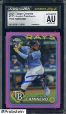 Junior Caminero Signed 2024 Topps Chrome Pink Refractor RC CGC AU w/ AUTO 10