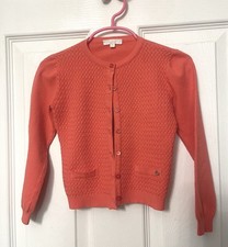 Gucci Girl's Orange Cardigan Sweater w/Faux Pockets Silver-Tone Logo Italy Sz 24