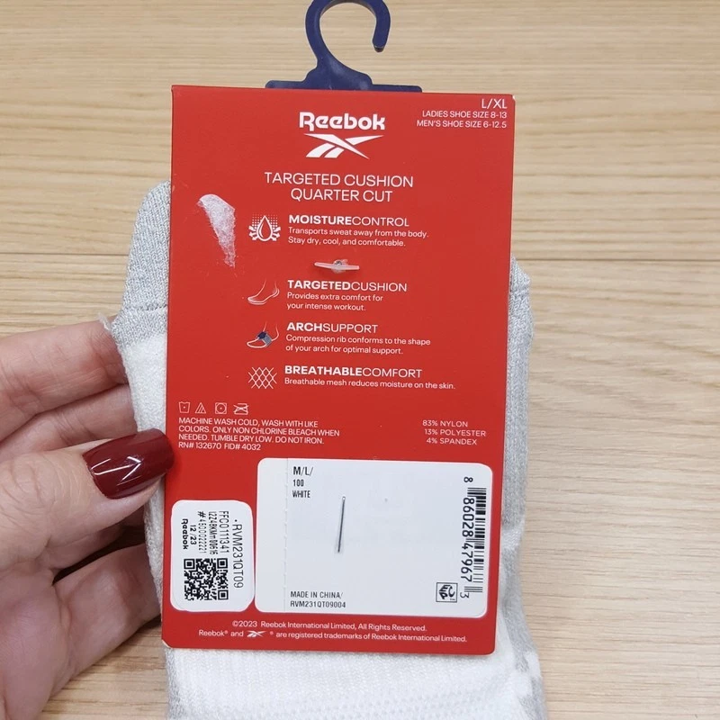 Calcetines REEBOK Corte Cuarto Blanco Cojín Dirigido Rendimiento Entrenamiento Deporte Foto 3 de 4