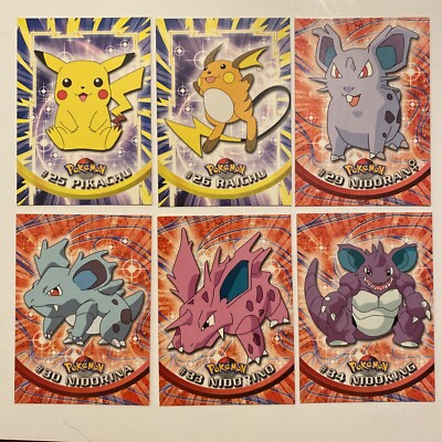 6 Pokmon Topps Cards #25, 26, 29, 30, 33 & 34 - Pikachu, Raichu, Nidoran |  eBay