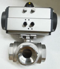 TECHTONGDA NPT 2" 3 Way Pneumatic Actuated Ball Valve Double Acting New