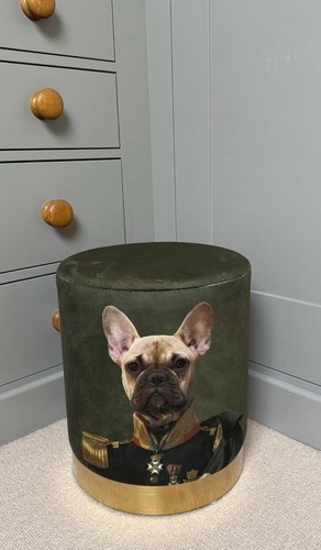 Quirky Stool - French Bulldog Vintage Military Uniform - Green Velvet Gold Base - Picture 3 of 7