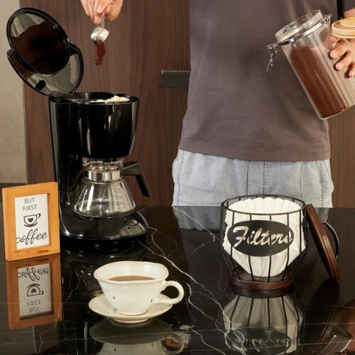 Coffee Filter Holder With Wood Lidwood And Metal Coffee Filter Storage Container - Picture 4 of 7
