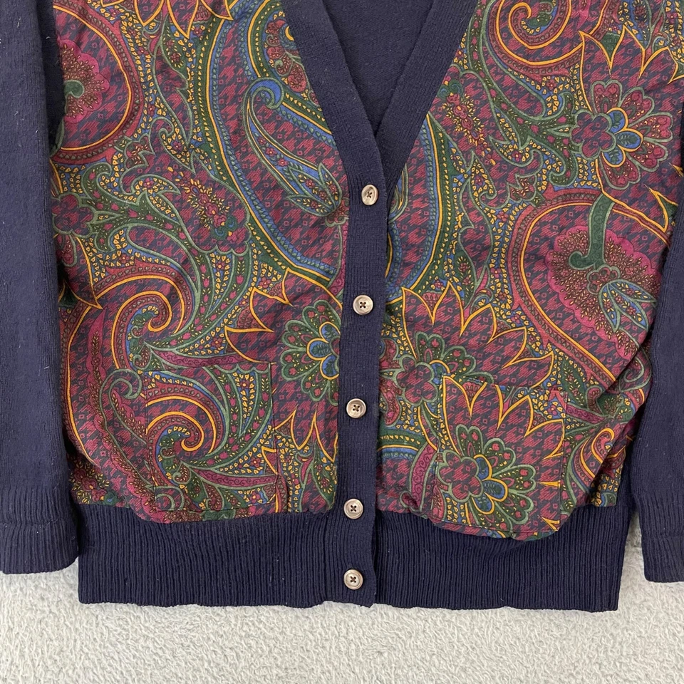 Cárdigan Ralph Lauren Vintage Mujer L Azul 100% Lana Botón Años 90 Paisley Suéter Foto 2 de 4