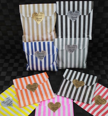 96 Personalised Wedding Favour Sweet Birthday Candy Cart Bags Striped 