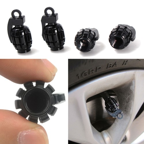 4pcs Tire Valve Stem Caps Wheel Air Dust Cover Cap Set Black Metal