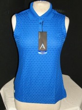 NWT WOMENS ANTIGUA DESERT DRY  JEWEL BLUE POLY/SPANDEX SLEEVELESS POLO M